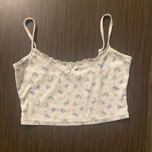 women’s white, blue and green floral crop top with adjustable straps